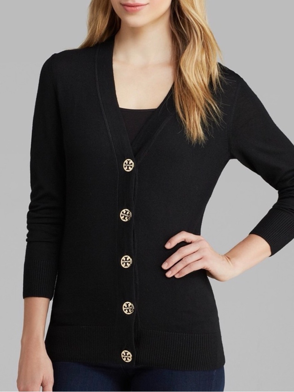 Tory Burch Black Wool Simone Cardigan
